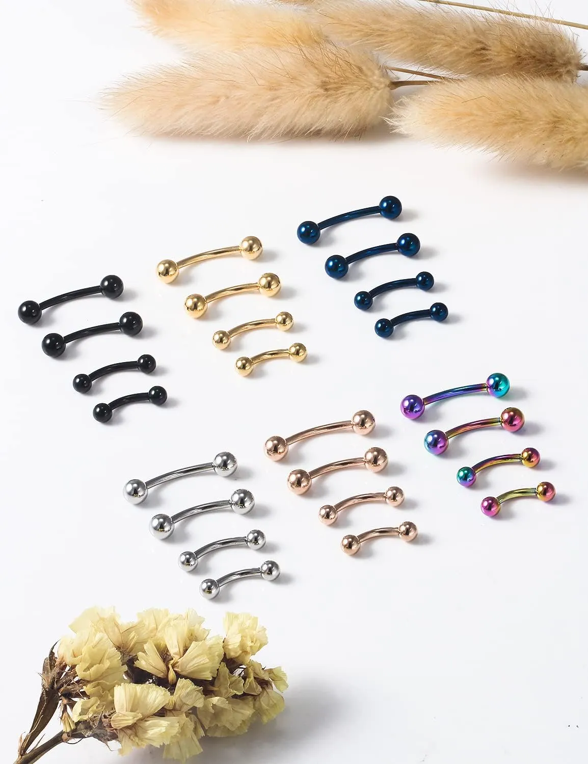 Vsnnsns 20G 16G 14G 12G Eyebrow Piercing Jewelry Surgical Steel Curved Barbell Eyebrow Ring Vertical Labret Lip Jewelry Rook Daith Earrings Piercing Jewelry for Women Men 6mm 8mm 10mm 12mm 14mm