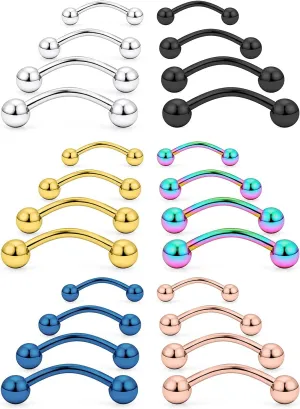 Vsnnsns 20G 16G 14G 12G Eyebrow Piercing Jewelry Surgical Steel Curved Barbell Eyebrow Ring Vertical Labret Lip Jewelry Rook Daith Earrings Piercing Jewelry for Women Men 6mm 8mm 10mm 12mm 14mm