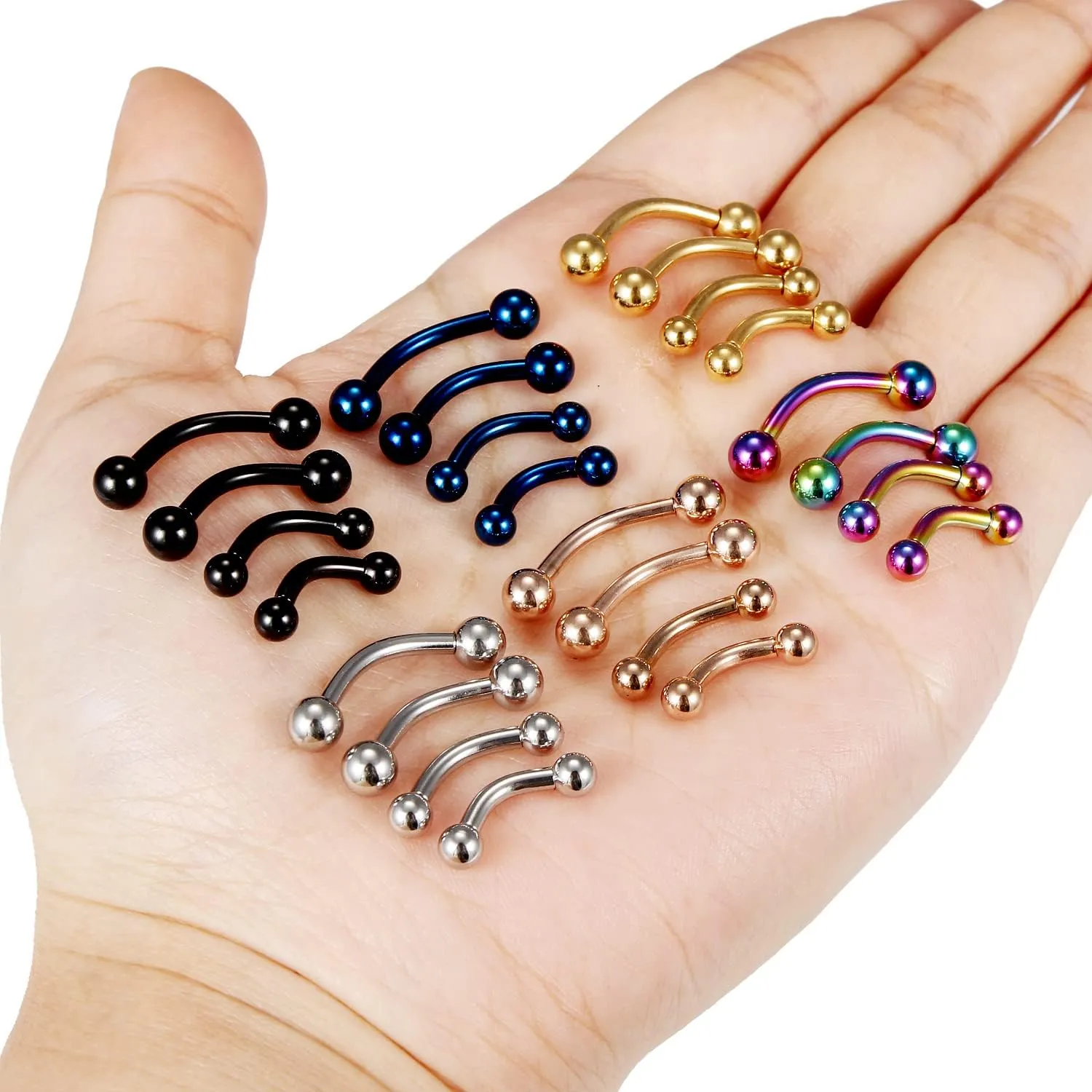 Vsnnsns 20G 16G 14G 12G Eyebrow Piercing Jewelry Surgical Steel Curved Barbell Eyebrow Ring Vertical Labret Lip Jewelry Rook Daith Earrings Piercing Jewelry for Women Men 6mm 8mm 10mm 12mm 14mm