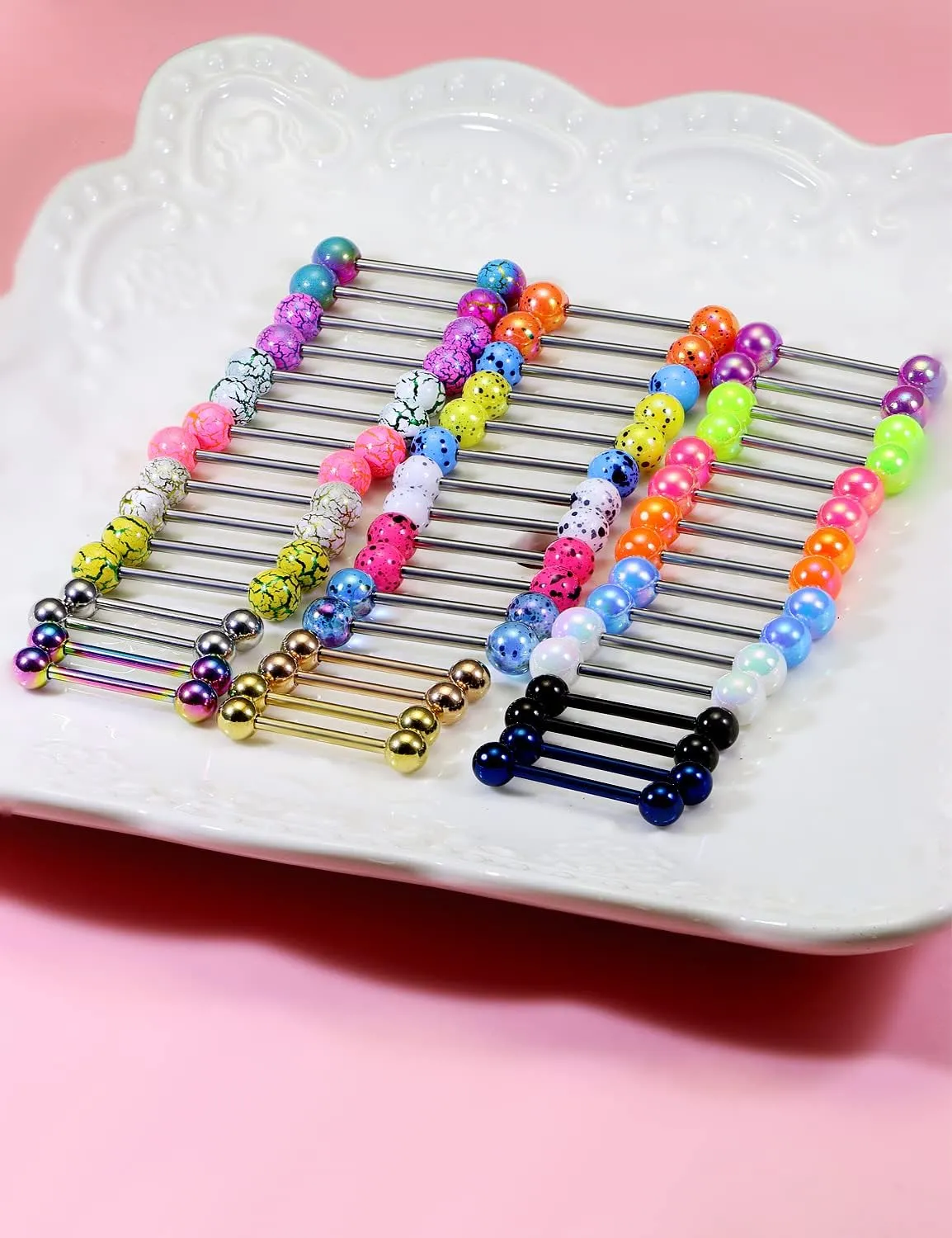 Vsnnsns 24 Pairs 14G Tongue Rings Nipple Piercing Jewelry Surgical Steel Straight Barbell Tongue Rings Glow in Dark Nipple Piercing Jewelry for Women Men 14 Gauge 14MM 16MM