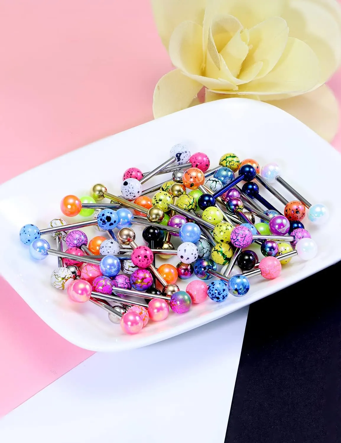 Vsnnsns 24 Pairs 14G Tongue Rings Nipple Piercing Jewelry Surgical Steel Straight Barbell Tongue Rings Glow in Dark Nipple Piercing Jewelry for Women Men 14 Gauge 14MM 16MM
