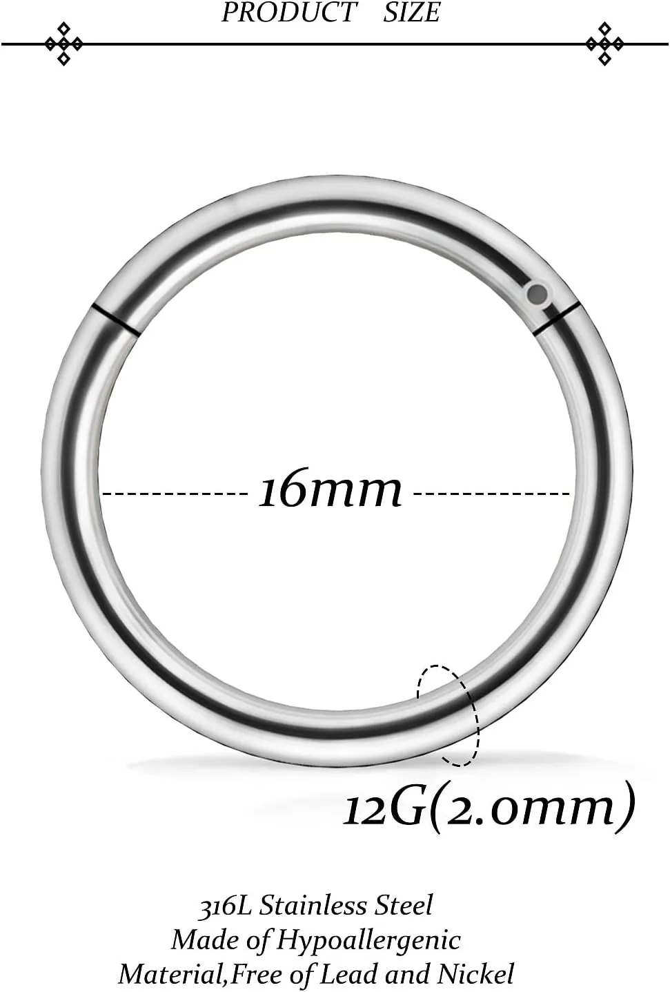 Vsnnsns 2G 4G 6G 8G 12G Septum Rings Surgical Steel Heavy Gauges Earrings for Stretching Hinged Segment Clicker Septum Nose Rings Weights Earrings Hoops Diameter 14mm 16mm 19mm Silver