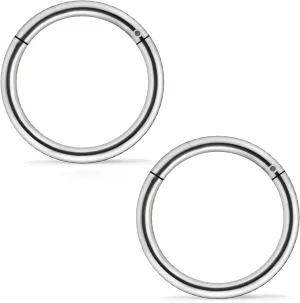Vsnnsns 2G 4G 6G 8G 12G Septum Rings Surgical Steel Heavy Gauges Earrings for Stretching Hinged Segment Clicker Septum Nose Rings Weights Earrings Hoops Diameter 14mm 16mm 19mm Silver