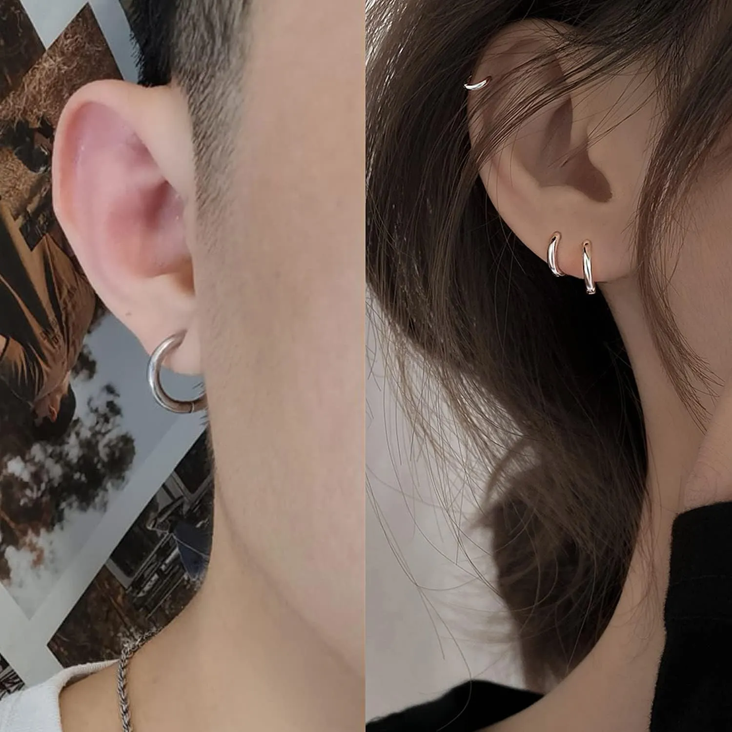 Vsnnsns 2G 4G 6G 8G 12G Septum Rings Surgical Steel Heavy Gauges Earrings for Stretching Hinged Segment Clicker Septum Nose Rings Weights Earrings Hoops Diameter 14mm 16mm 19mm Silver