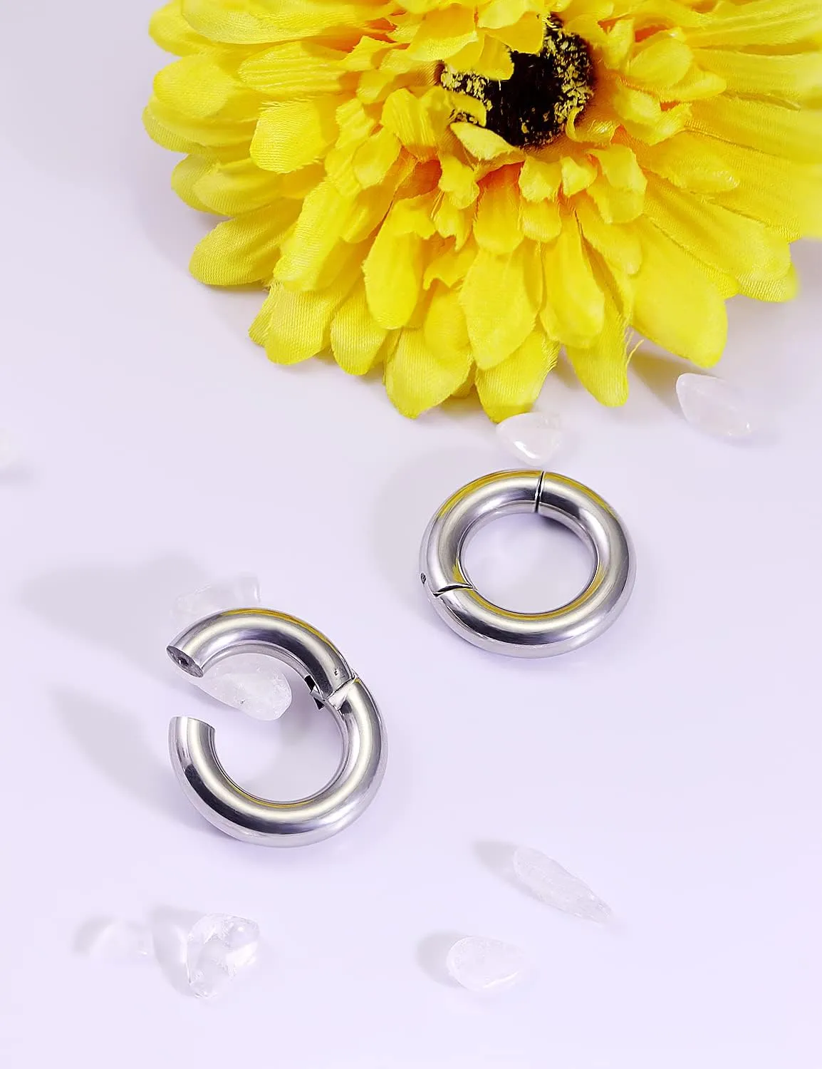 Vsnnsns 2G 4G 6G 8G 12G Septum Rings Surgical Steel Heavy Gauges Earrings for Stretching Hinged Segment Clicker Septum Nose Rings Weights Earrings Hoops Diameter 14mm 16mm 19mm Silver