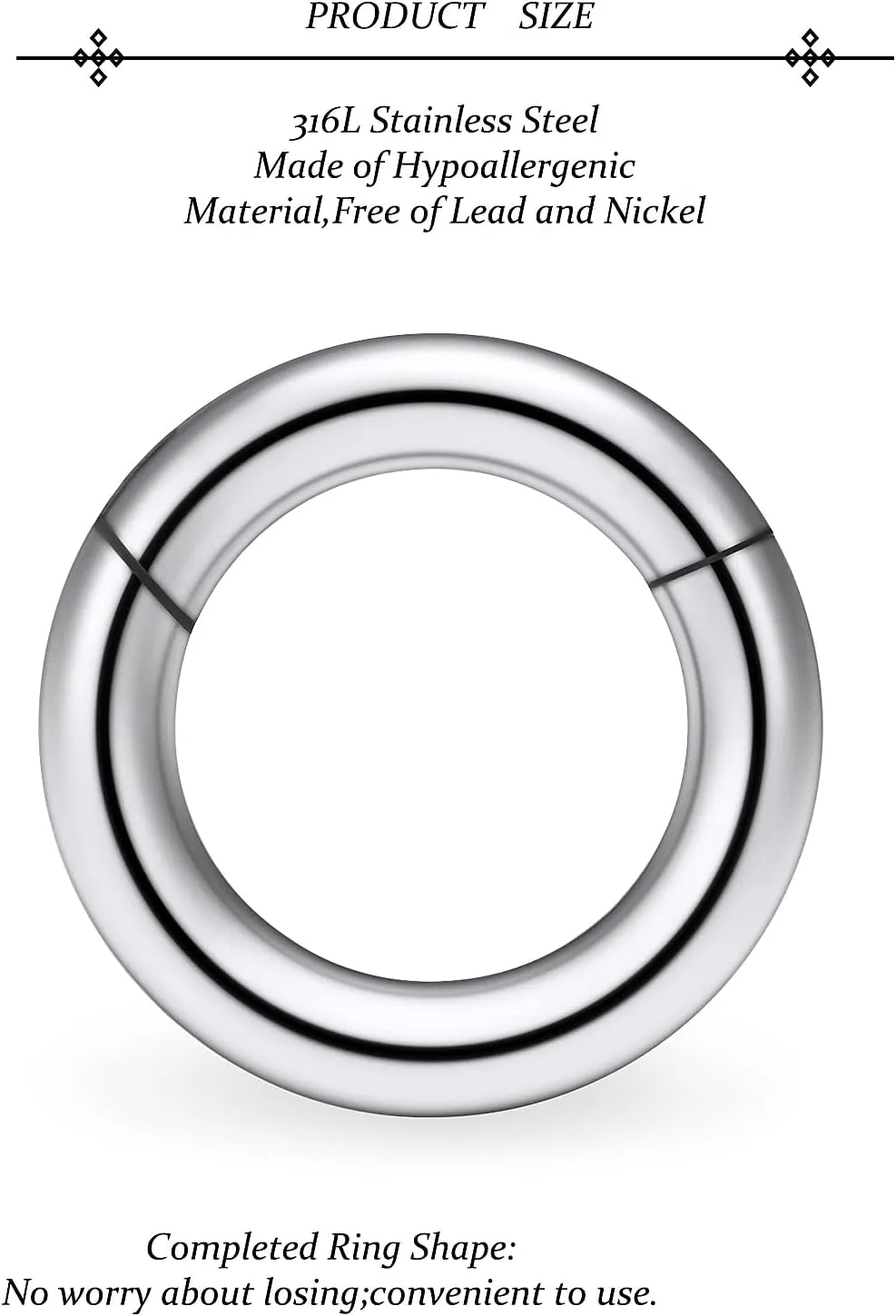 Vsnnsns 2G 4G 6G 8G 12G Septum Rings Surgical Steel Heavy Gauges Earrings for Stretching Hinged Segment Clicker Septum Nose Rings Weights Earrings Hoops Diameter 14mm 16mm 19mm Silver