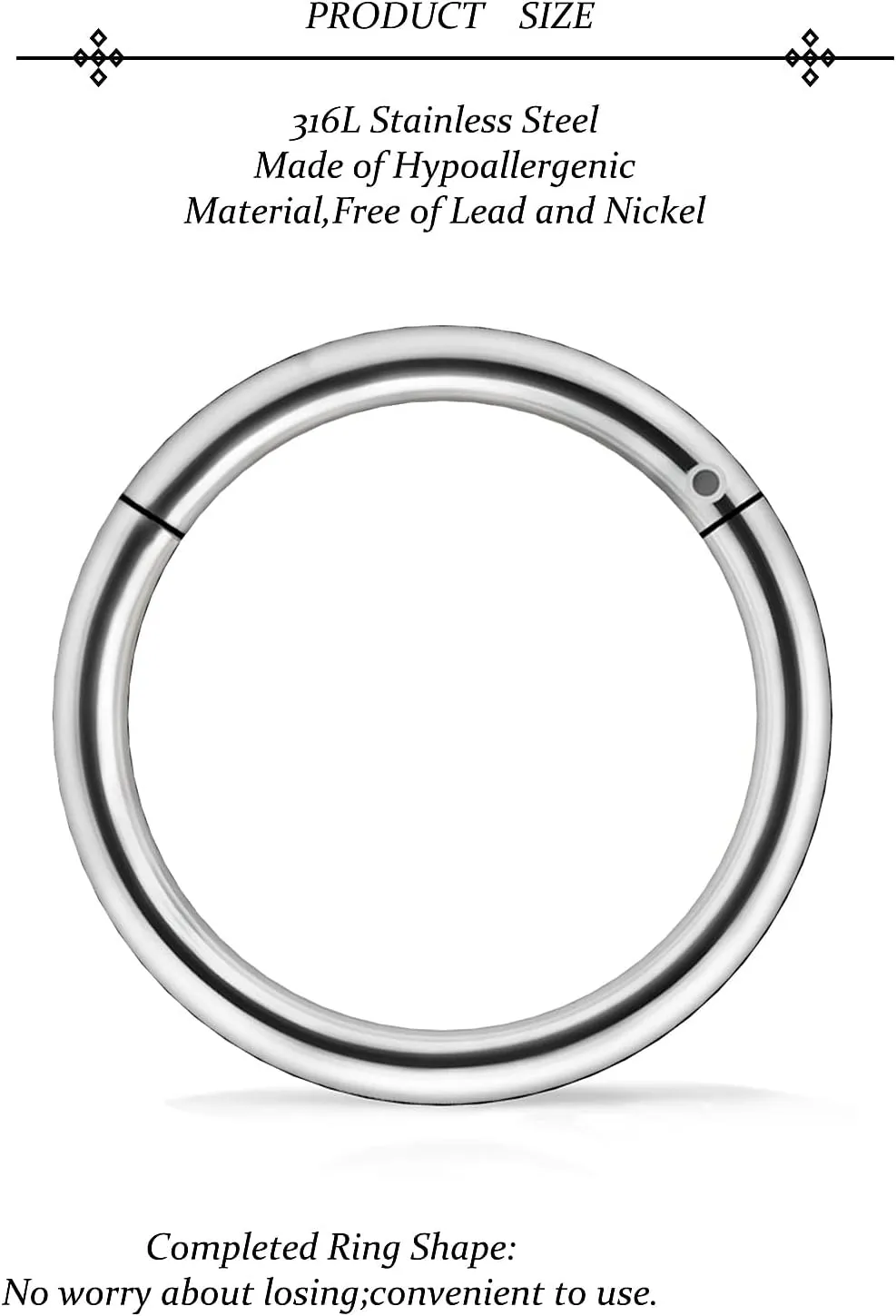 Vsnnsns 2G 4G 6G 8G 12G Septum Rings Surgical Steel Heavy Gauges Earrings for Stretching Hinged Segment Clicker Septum Nose Rings Weights Earrings Hoops Diameter 14mm 16mm 19mm Silver