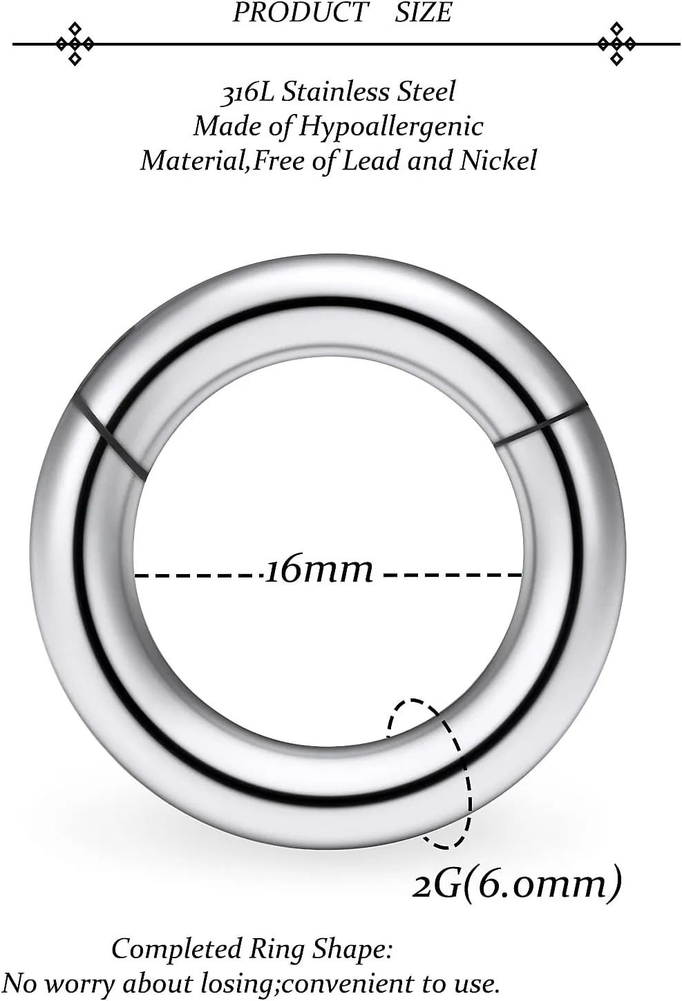 Vsnnsns 2G 4G 6G 8G 12G Septum Rings Surgical Steel Heavy Gauges Earrings for Stretching Hinged Segment Clicker Septum Nose Rings Weights Earrings Hoops Diameter 14mm 16mm 19mm Silver
