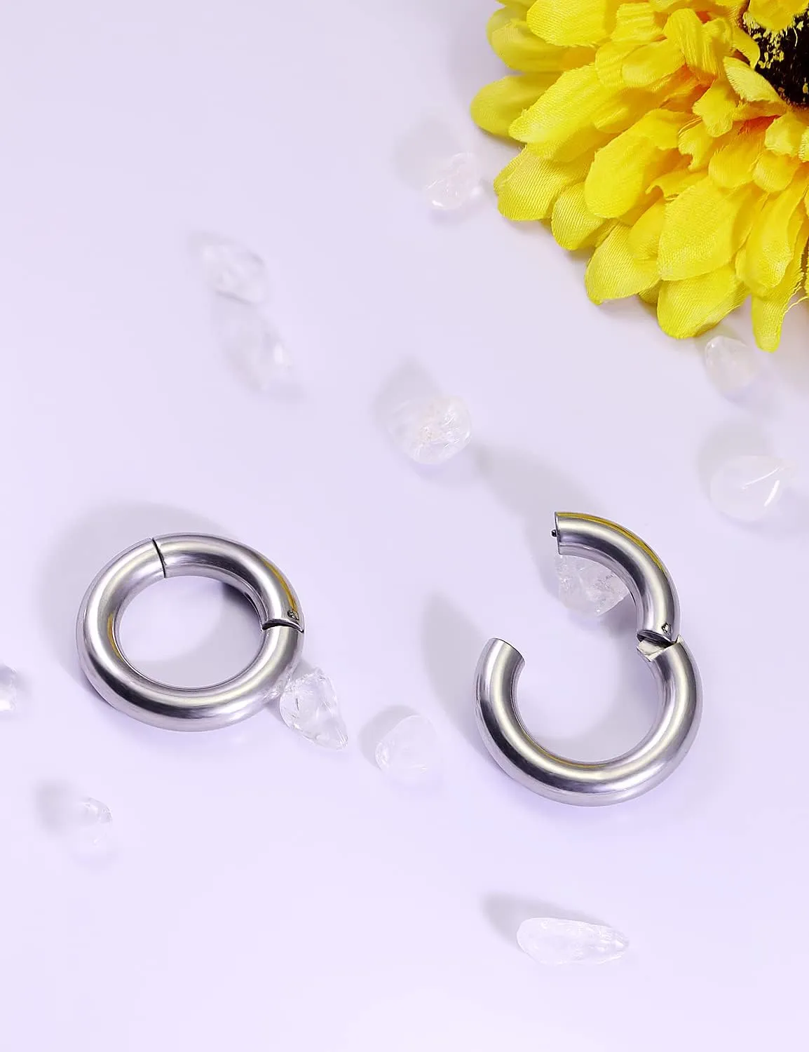 Vsnnsns 2G 4G 6G 8G 12G Septum Rings Surgical Steel Heavy Gauges Earrings for Stretching Hinged Segment Clicker Septum Nose Rings Weights Earrings Hoops Diameter 14mm 16mm 19mm Silver