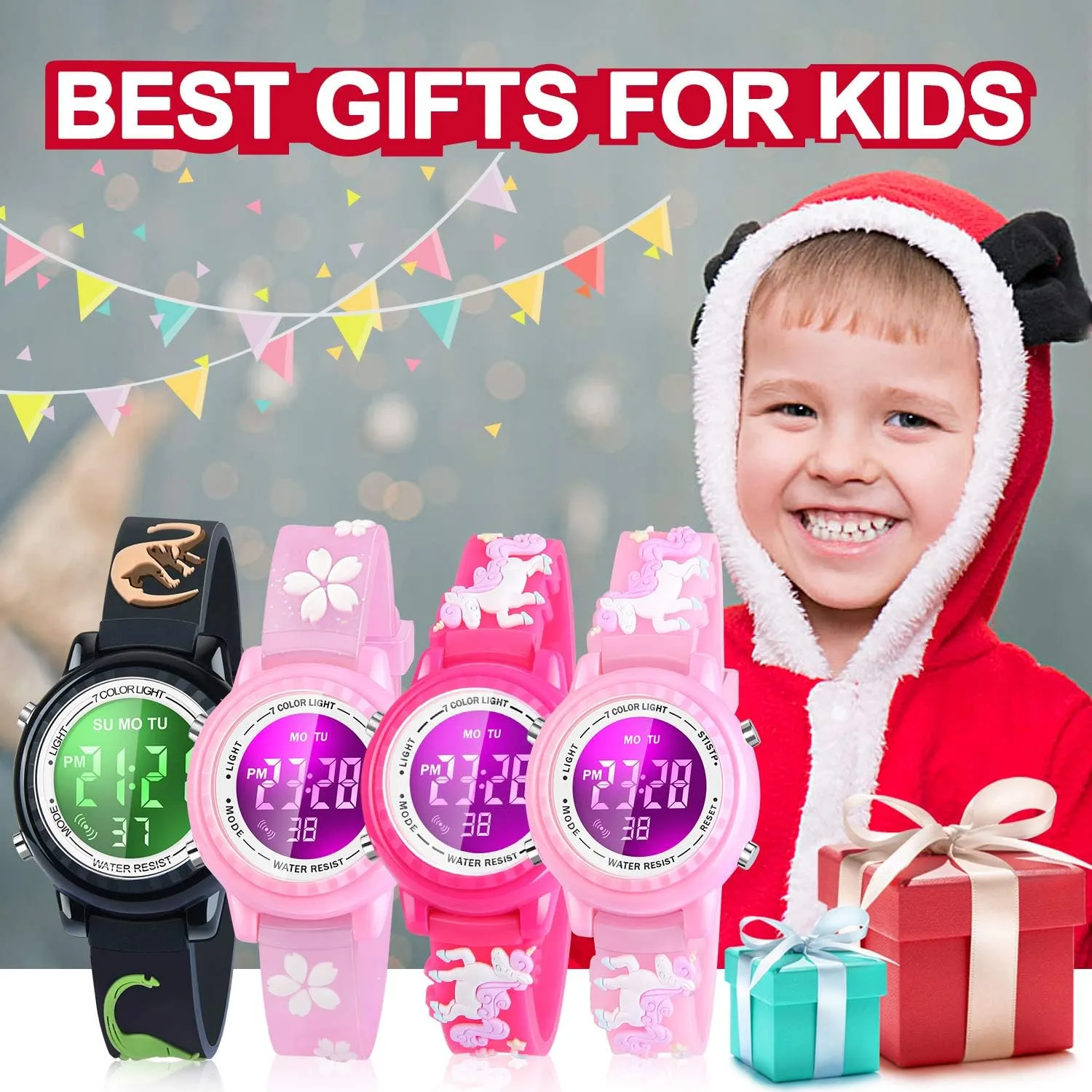 Waterproof LED Kids Watches with Alarm - Kids Toys Gifts for Girls Age 3-10