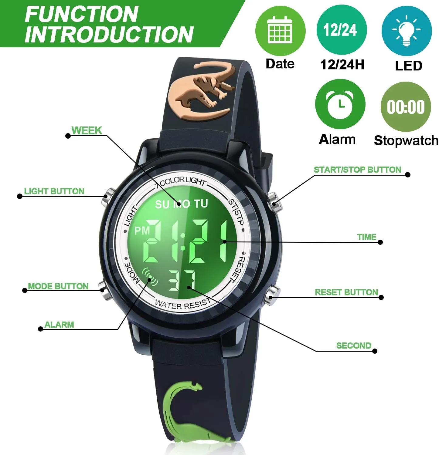 Waterproof LED Kids Watches with Alarm - Kids Toys Gifts for Girls Age 3-10