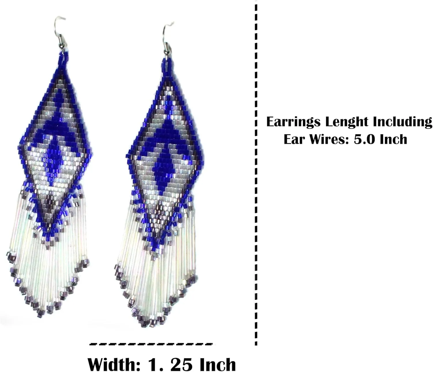 Weavish Long Beaded Dangle Earrings  Boho Native Handmade Seed Bead Tassel Earrings, Bohemian Large Statement Beaded Drop Fringe Earrings for Women