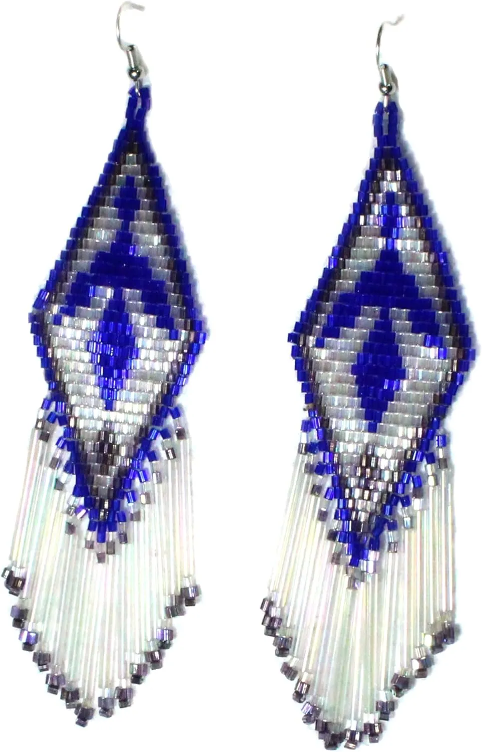 Weavish Long Beaded Dangle Earrings  Boho Native Handmade Seed Bead Tassel Earrings, Bohemian Large Statement Beaded Drop Fringe Earrings for Women