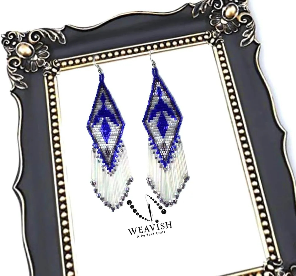 Weavish Long Beaded Dangle Earrings  Boho Native Handmade Seed Bead Tassel Earrings, Bohemian Large Statement Beaded Drop Fringe Earrings for Women