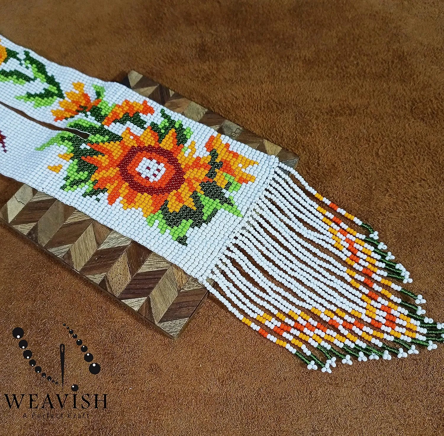 Weavish Long Beaded Necklace  Boho Native Handmade Seed Bead Tassel Necklace, Bohemian Large Statement Beaded Necklace for Women