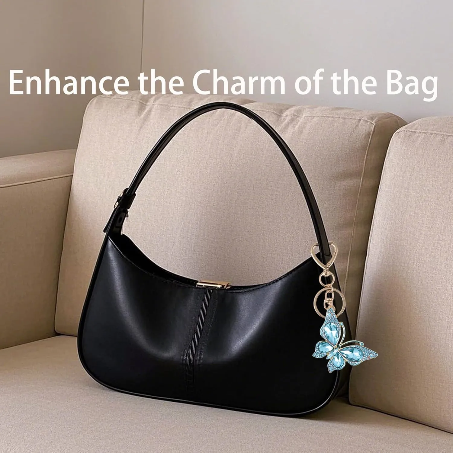 Weixiltc Charm Keychain for Women, Cute Heart Key Chain with Diamond Butterfly Pendant, Lovely Bag & Purse Keyring Accessory