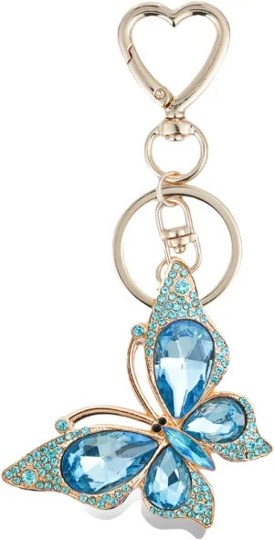 Weixiltc Charm Keychain for Women, Cute Heart Key Chain with Diamond Butterfly Pendant, Lovely Bag & Purse Keyring Accessory