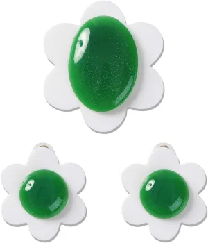 White Green Flower Earrings with Brooch for Women Girls Princess Costume Accessories Large Cosplay Earrings