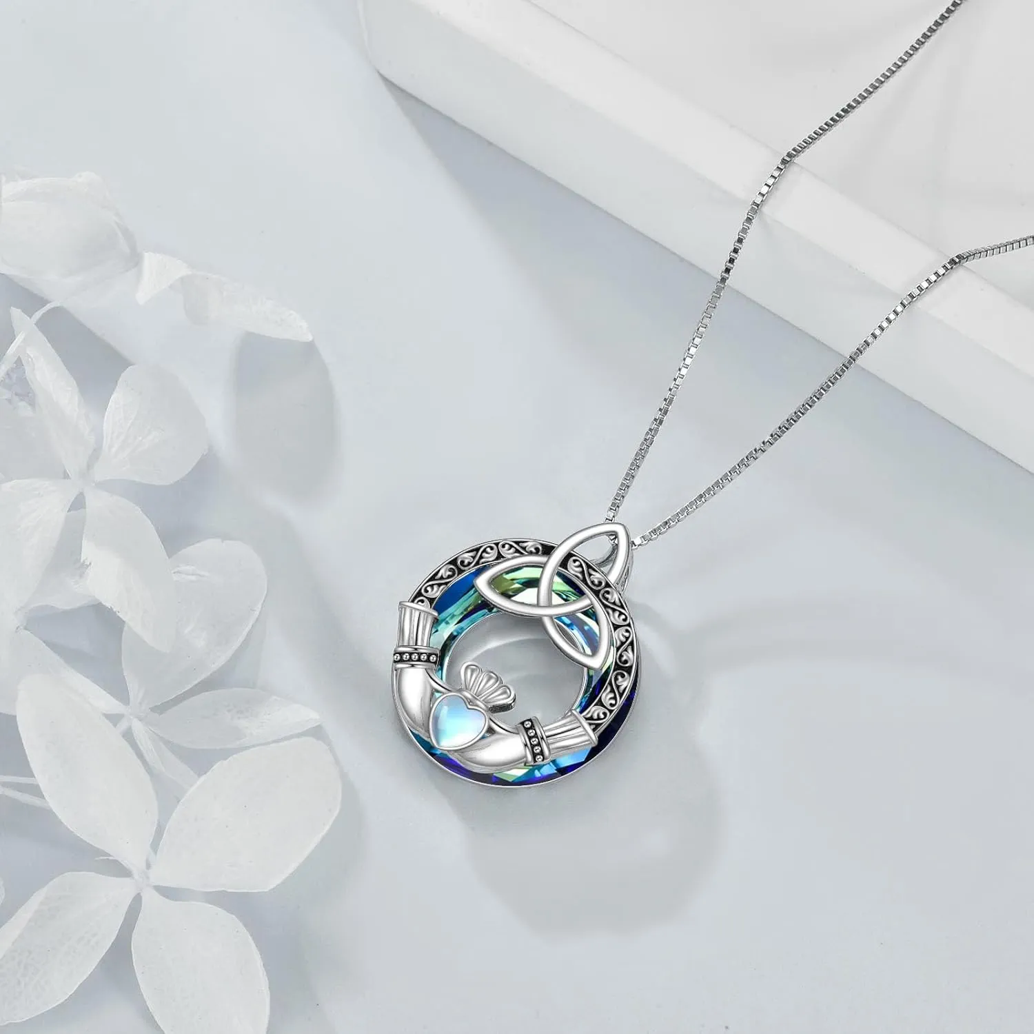 WINNICACA 925 Sterling Silver Celtic Knot Necklace Compass Jewelry Vintage Irish Witch's Knot Pendant Triple Moon Goddess Hecate Jewelry Birthday Christmas Gift to Women Girlfriend Her