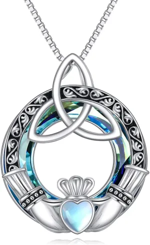 WINNICACA 925 Sterling Silver Celtic Knot Necklace Compass Jewelry Vintage Irish Witch's Knot Pendant Triple Moon Goddess Hecate Jewelry Birthday Christmas Gift to Women Girlfriend Her