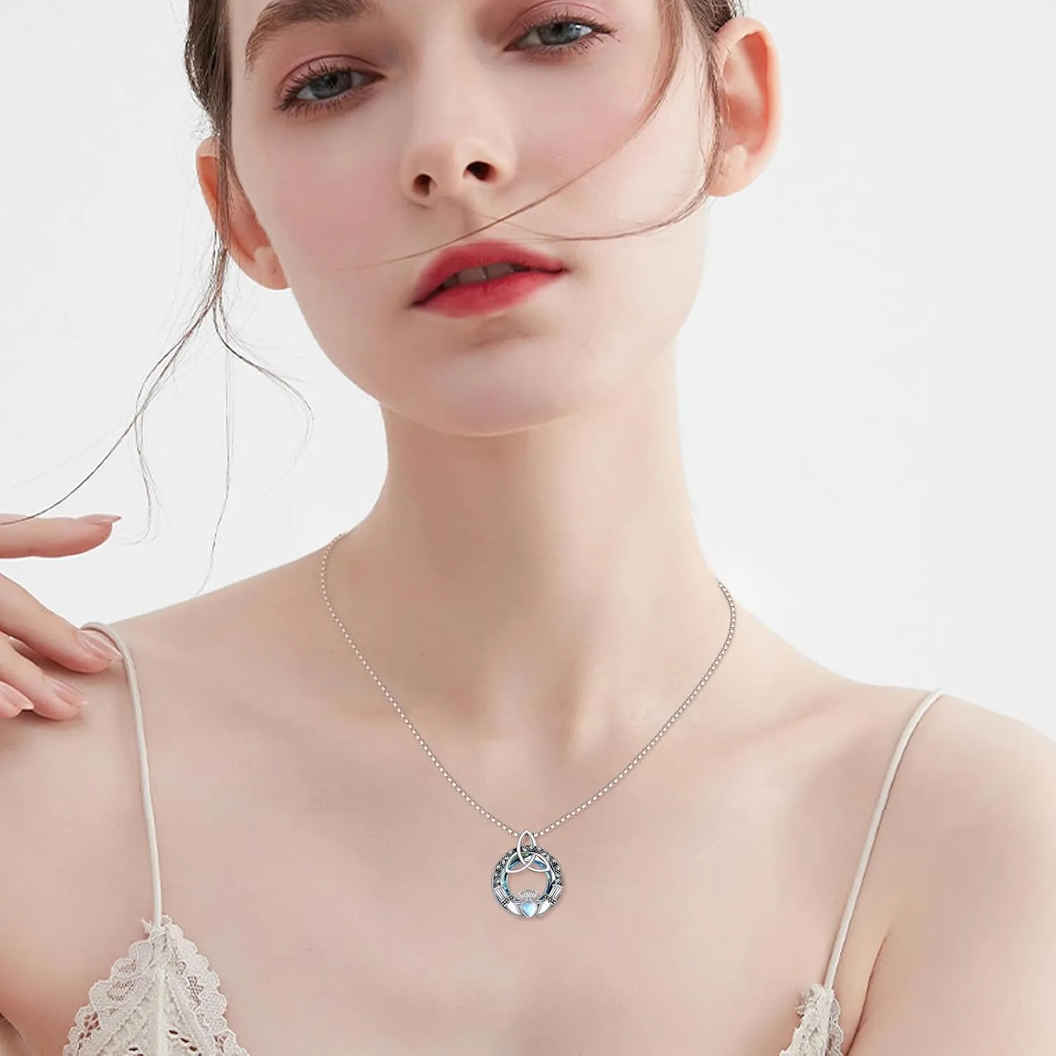 WINNICACA 925 Sterling Silver Celtic Knot Necklace Compass Jewelry Vintage Irish Witch's Knot Pendant Triple Moon Goddess Hecate Jewelry Birthday Christmas Gift to Women Girlfriend Her