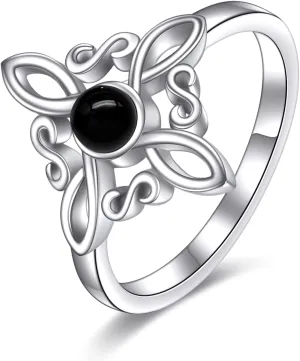 Witches Knot Rings Sterling Silver Witch's Magical Knot Rings Black Onyx Pagan Jewelry Celtic Cross Jewelry for Women