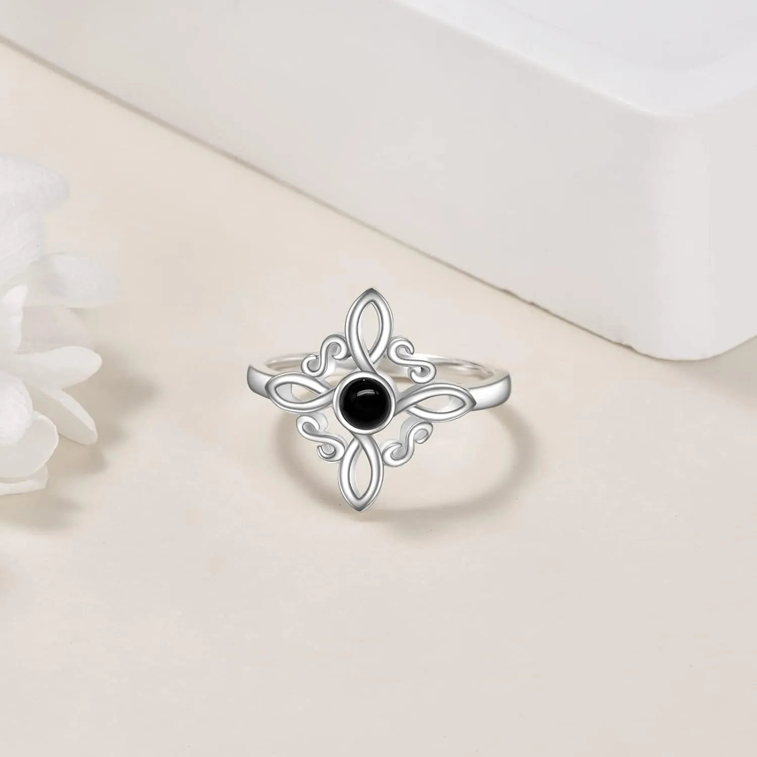 Witches Knot Rings Sterling Silver Witch's Magical Knot Rings Black Onyx Pagan Jewelry Celtic Cross Jewelry for Women