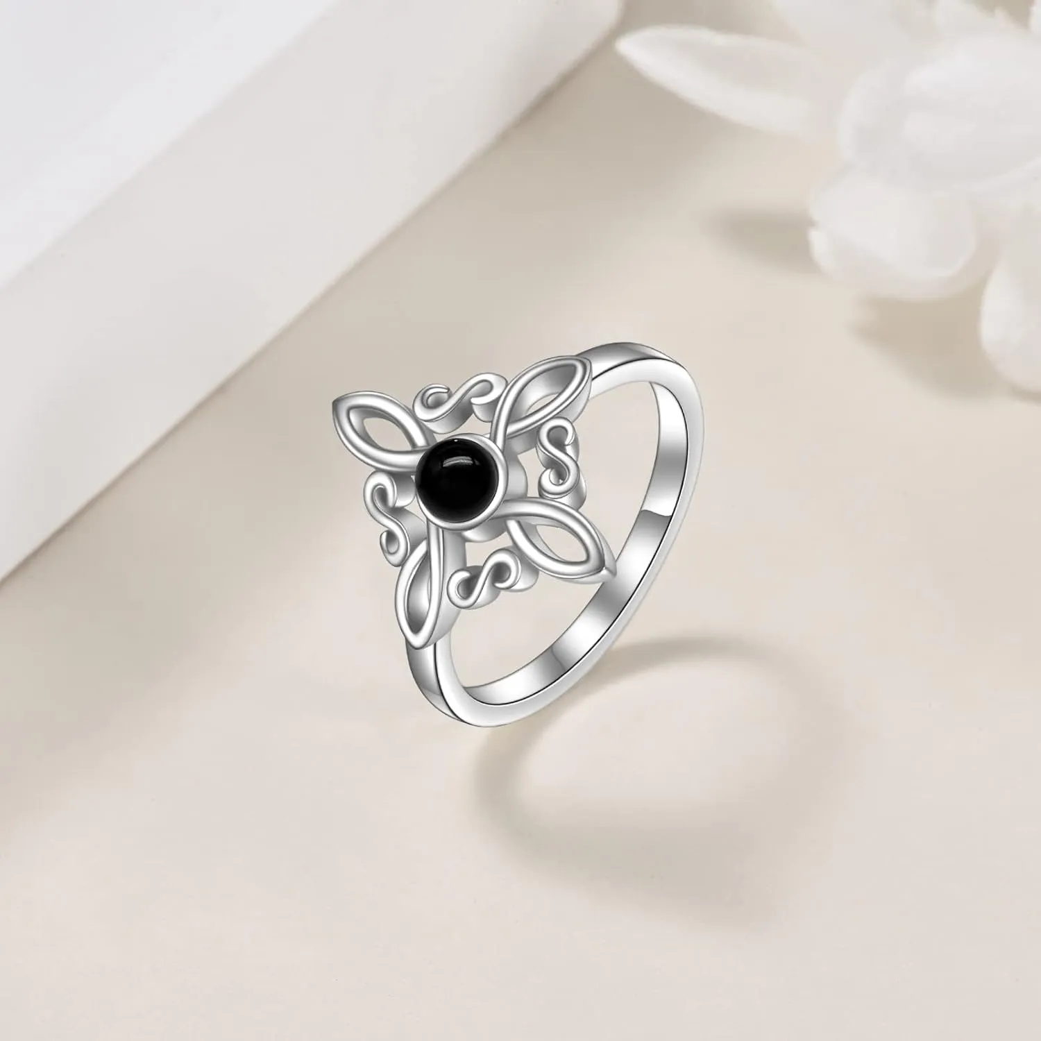 Witches Knot Rings Sterling Silver Witch's Magical Knot Rings Black Onyx Pagan Jewelry Celtic Cross Jewelry for Women