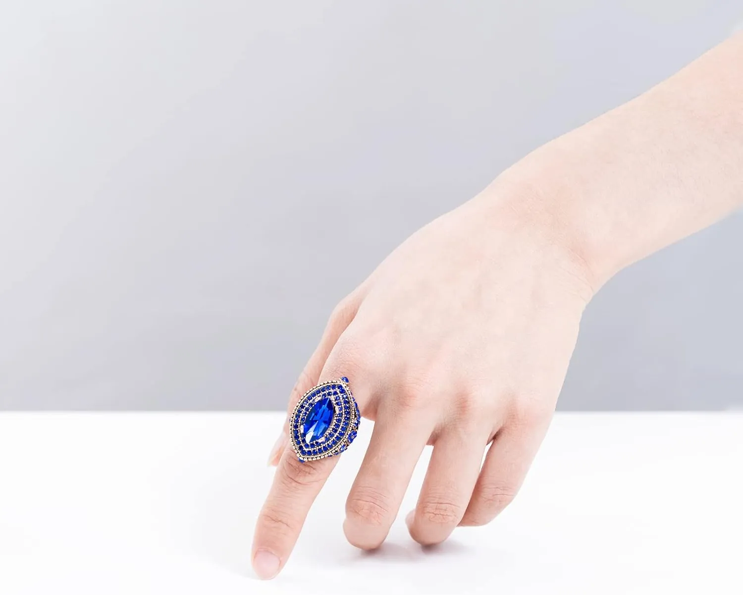 Women Ring - 32mm Big Size Antique Gold Plated Turkish Style Blue Gemstone Vintage Ring Women Jewelry J0769BLUE