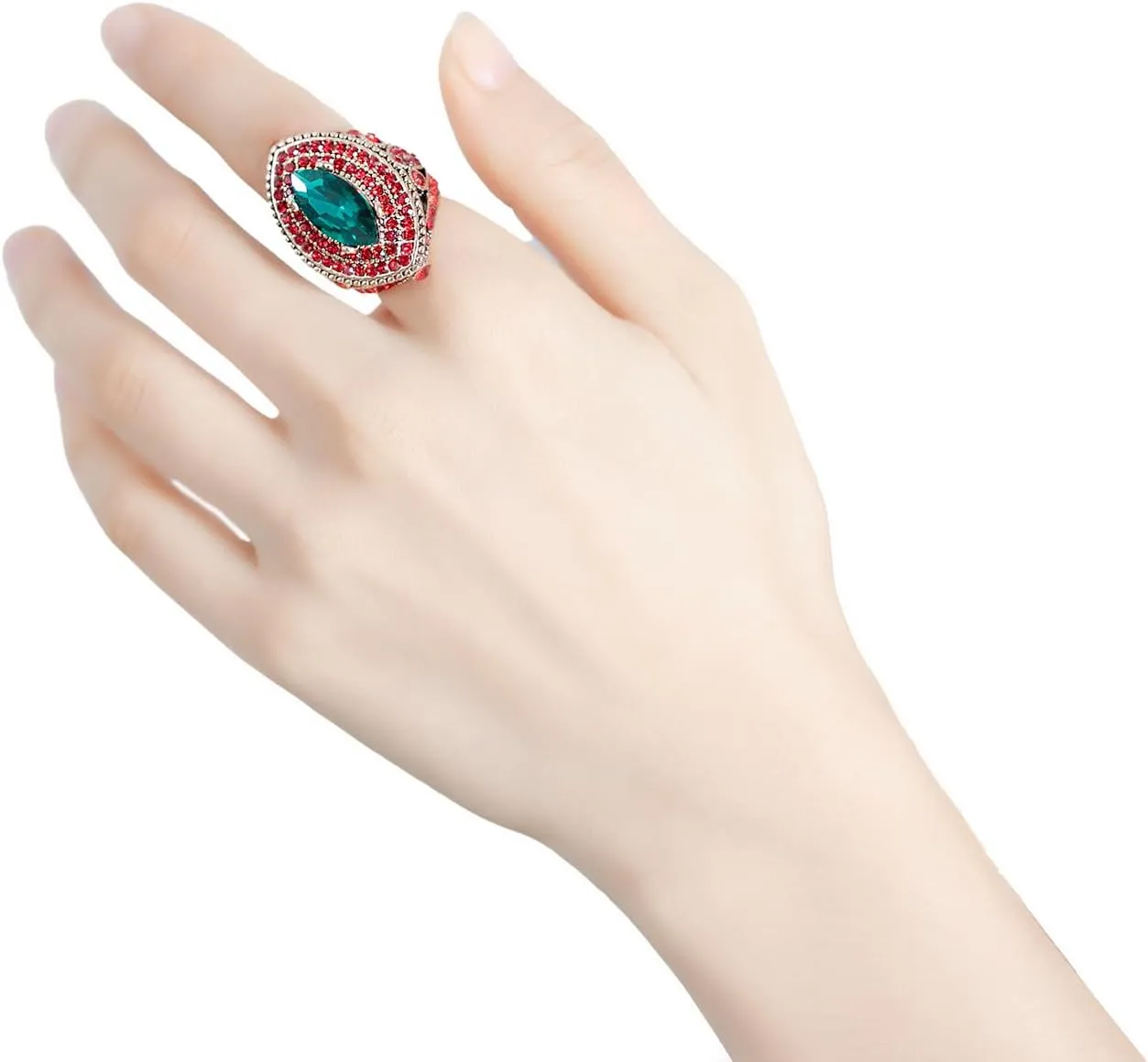 Women Ring - 32mm Big Size Antique Gold Plated Turkish Style Green Red Gemstone Vintage Ring Women Jewelry J0769GreenRed