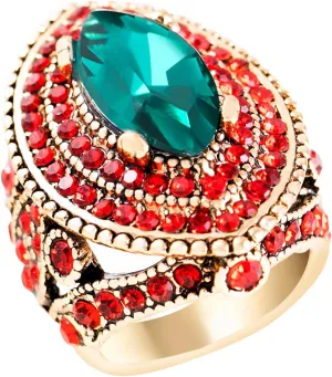 Women Ring - 32mm Big Size Antique Gold Plated Turkish Style Green Red Gemstone Vintage Ring Women Jewelry J0769GreenRed