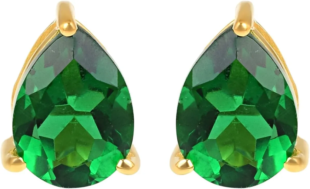 Women's 18K Gold Plated Metal 7x9 Pear Shape Gemstone Gemstone Stud Earrings - Birthstone Stud for Her