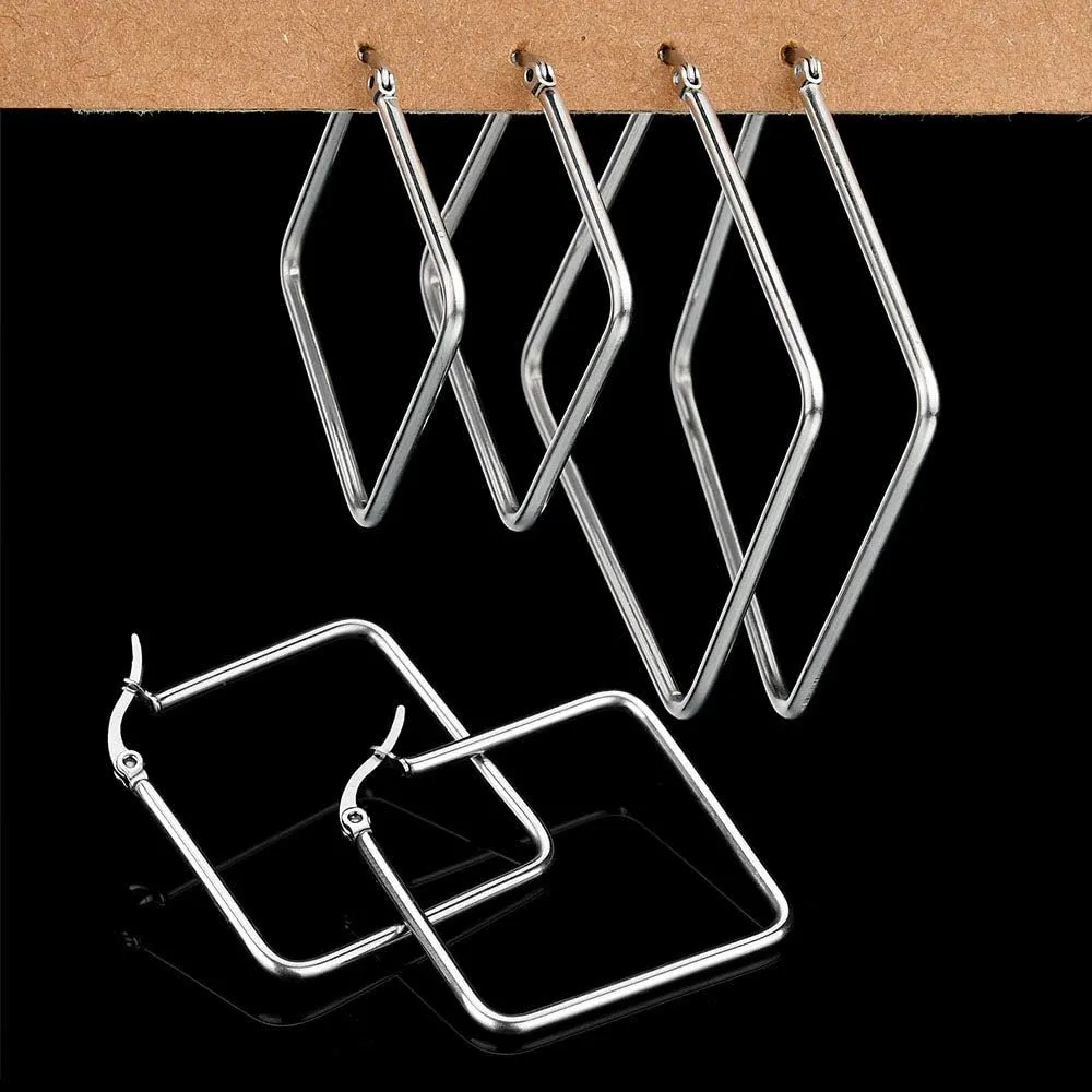 Women's 2 Pairs Lightweight Surgical Stainless Steel Hoop Earrings Set 50mm 35mm Diameter