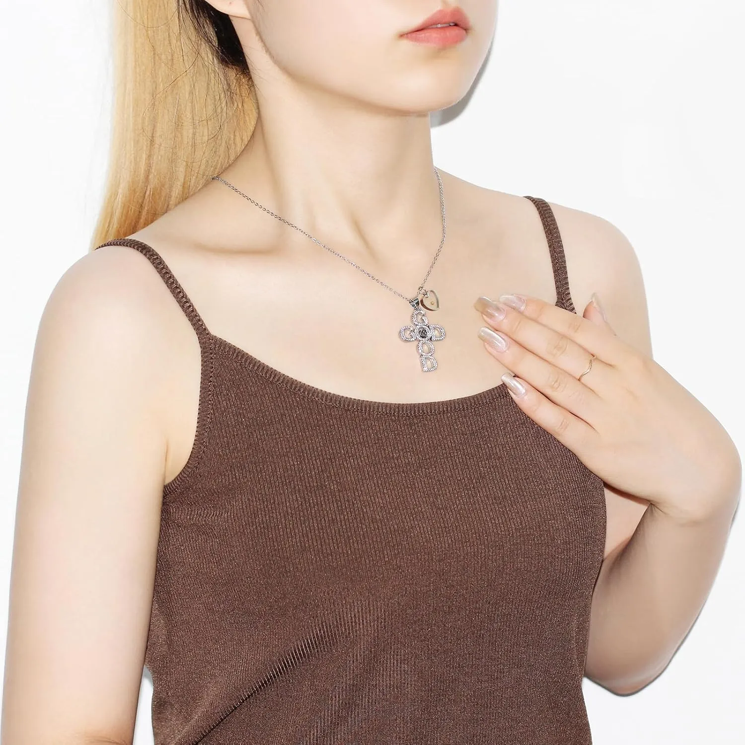 Women's Cross Necklace | Letter Pendant with GOOD and GOD Design | Copper Pendant with Shining Zirconia Mustard Seed Charm Faith Jewelry for Women Wife Mom Religious Occasions