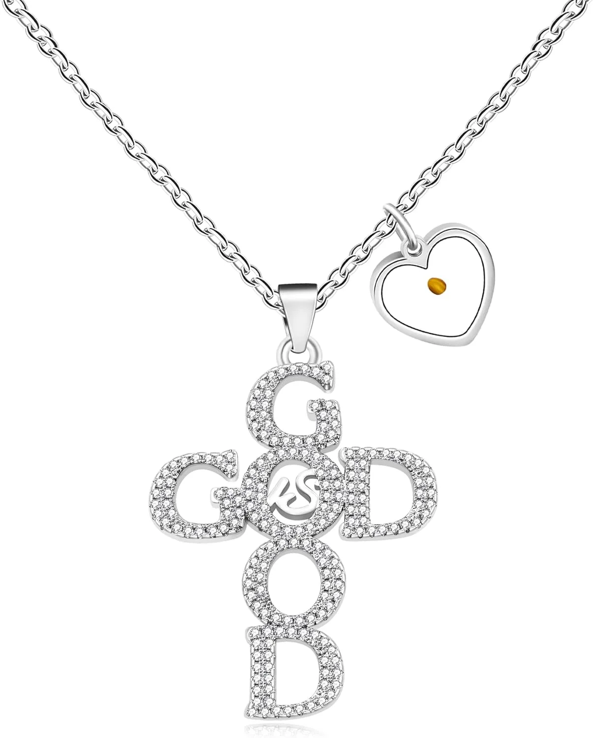 Women's Cross Necklace | Letter Pendant with GOOD and GOD Design | Copper Pendant with Shining Zirconia Mustard Seed Charm Faith Jewelry for Women Wife Mom Religious Occasions