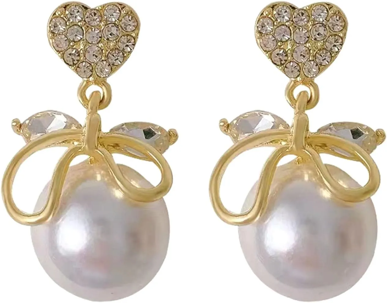 Women's Crystal Pearl Drop Earring Funny Dainty Heart Bowknot Rhinestone Dangle Earring Fashion Jewelry for Women