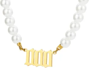 Women's Stainless Steel Imitation Pearl Angel Numbers Necklace 000-999 Pendant Charm Numerology Jewelry