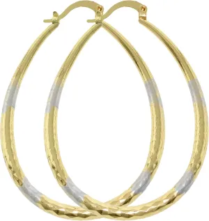 Women's Two Tone 14K Gold Filled Big Tear Drop Hoop Earrings Medium Large Extra Large Oversize 40-70mm Diamond Cut Oval Shaped Lightweight Hollow Hoop Earrings