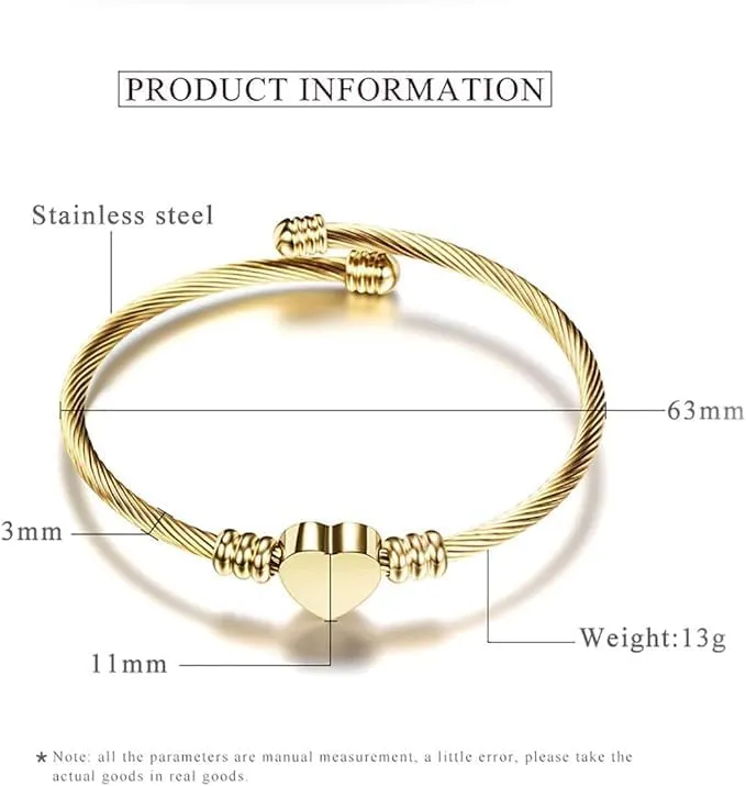 XAM 3 Pcs/set Elegance Heart Jewelry Set Stainless Steel Heart Shaped Necklace Bracelet and Stud Earring for Women