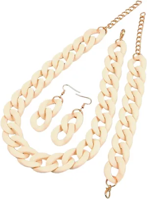 XAM 3PCS/set Acrylic Macaron Chunky Necklace Bracelet and Stud Earring Exaggerate Retro Costume Jewelry for Women