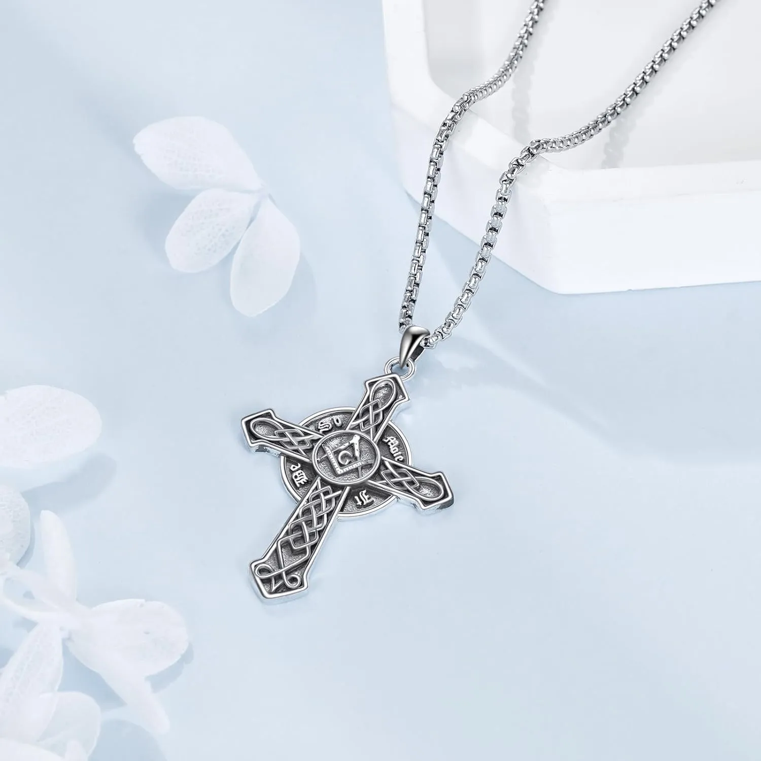YAFEINI Cross Necklace 925 Sterling Silver Masonic/Celtic Cross Pendant Necklace Religious Christian Irish Jewelry Gifts for Women Men Girls