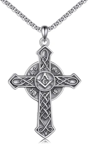 YAFEINI Cross Necklace 925 Sterling Silver Masonic/Celtic Cross Pendant Necklace Religious Christian Irish Jewelry Gifts for Women Men Girls
