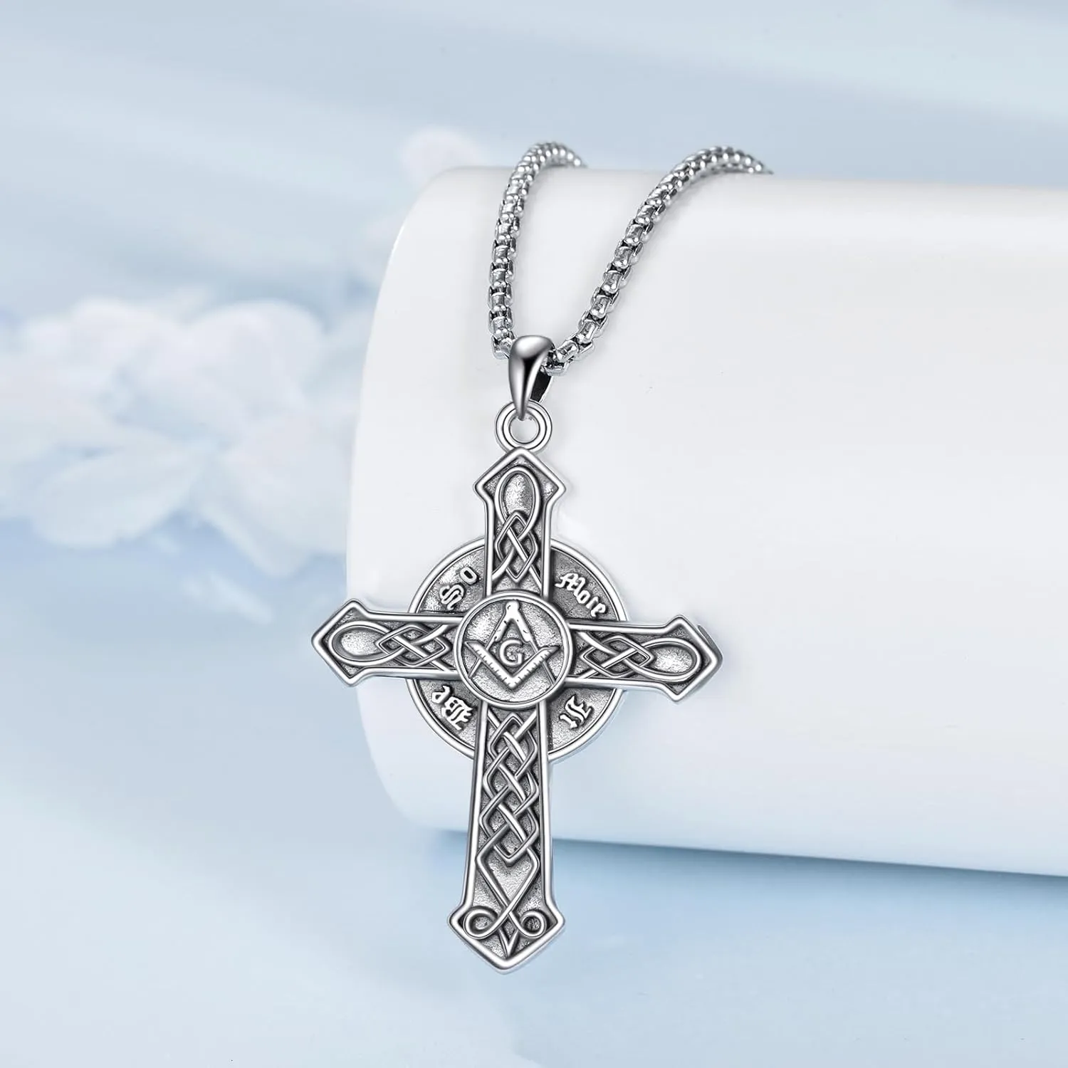 YAFEINI Cross Necklace 925 Sterling Silver Masonic/Celtic Cross Pendant Necklace Religious Christian Irish Jewelry Gifts for Women Men Girls