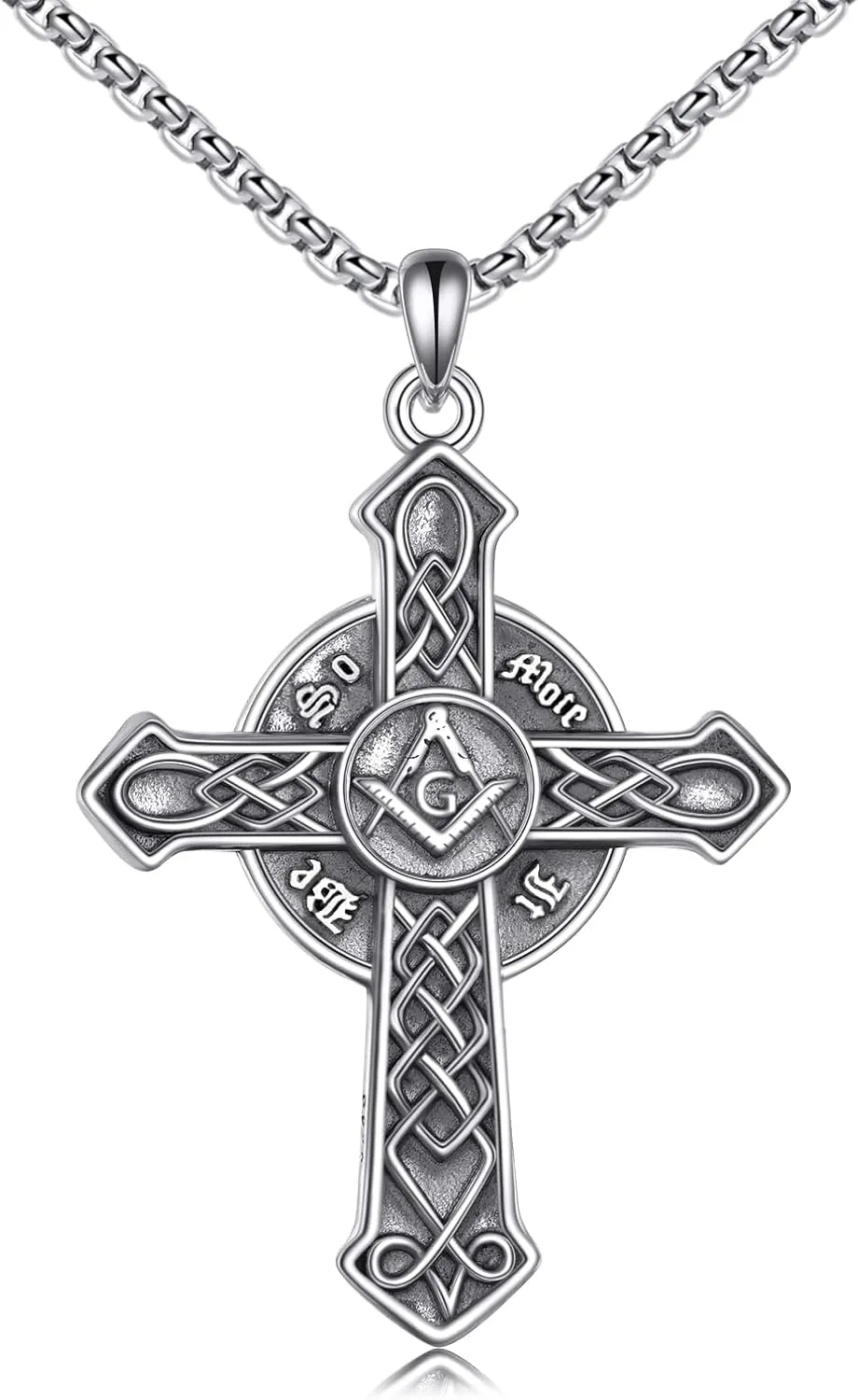 YAFEINI Cross Necklace 925 Sterling Silver Masonic/Celtic Cross Pendant Necklace Religious Christian Irish Jewelry Gifts for Women Men Girls