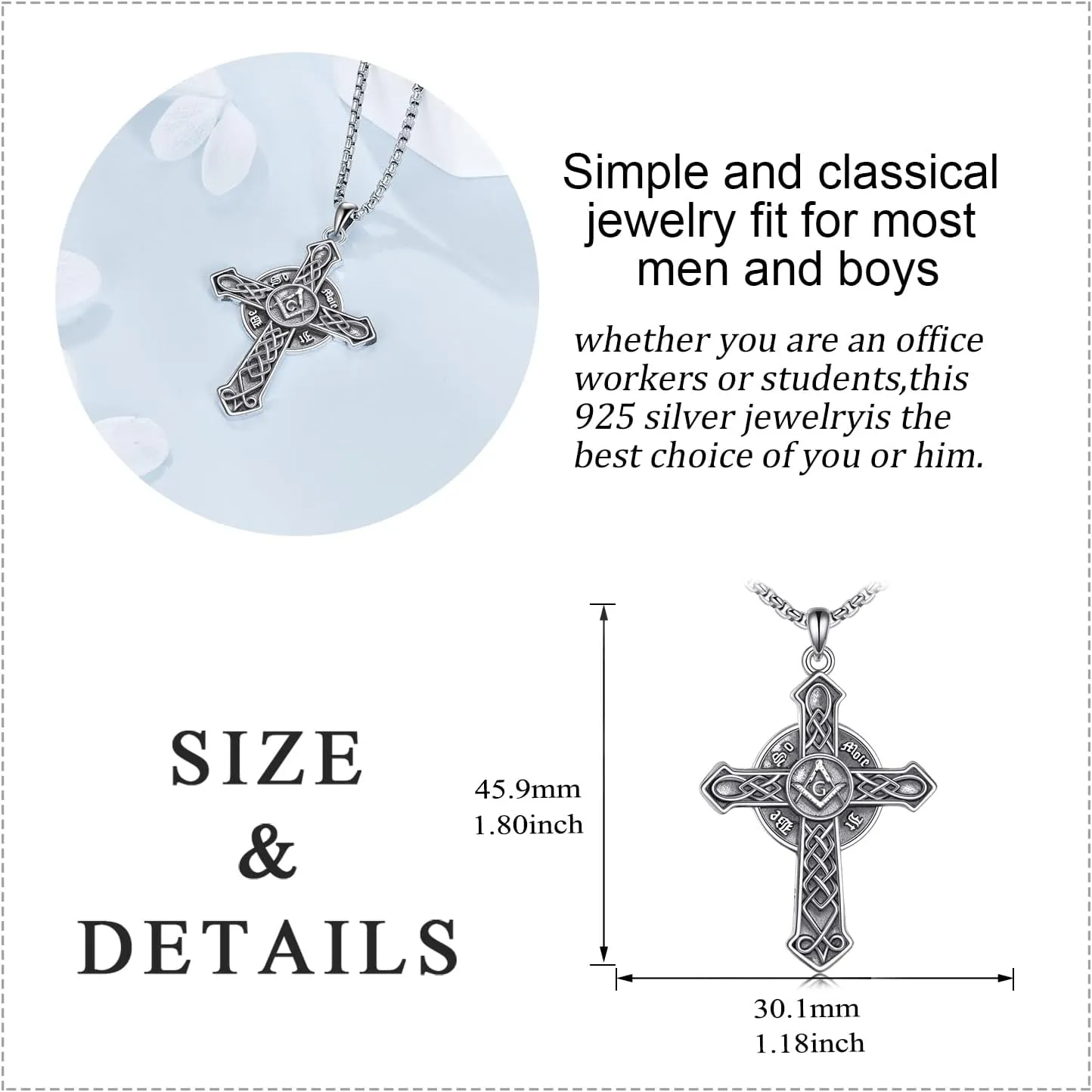 YAFEINI Cross Necklace 925 Sterling Silver Masonic/Celtic Cross Pendant Necklace Religious Christian Irish Jewelry Gifts for Women Men Girls