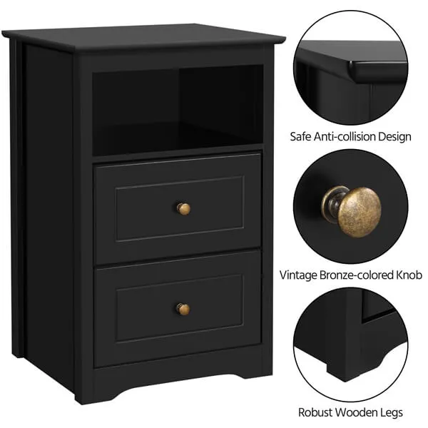 Yaheetech Tall Nightstand with 2 Drawer and 1 Cubby