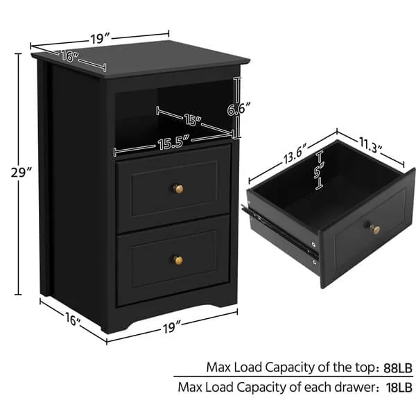 Yaheetech Tall Nightstand with 2 Drawer and 1 Cubby