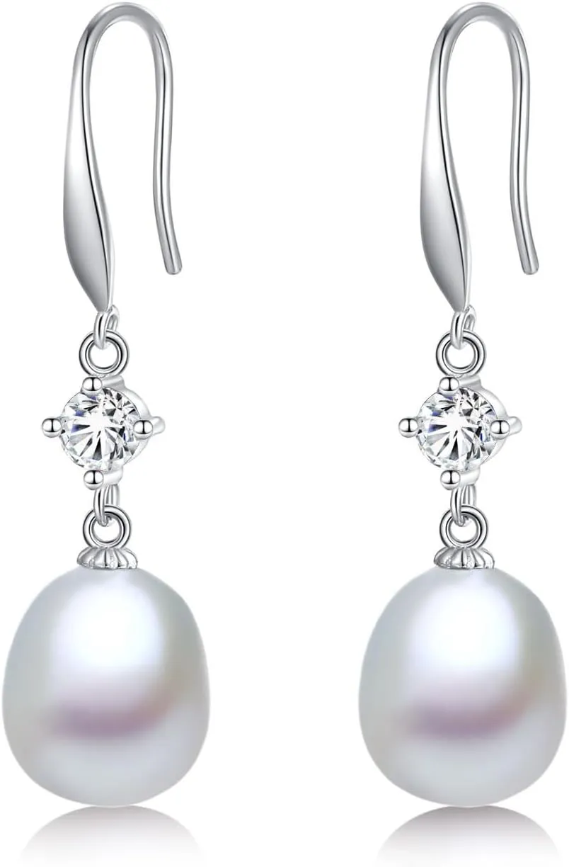 YAMI Women's Black Pearl Dangle Earrings 925 Sterling Silver Hypoallergenic Pearl Earrings Saltwater Cultured Pearl Drop Black Teardrop Pearl Cubic Zirconia Earrings Hooks Jewelry Gifts for Women