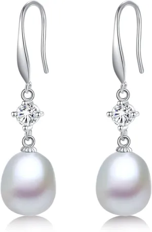 YAMI Women's Black Pearl Dangle Earrings 925 Sterling Silver Hypoallergenic Pearl Earrings Saltwater Cultured Pearl Drop Black Teardrop Pearl Cubic Zirconia Earrings Hooks Jewelry Gifts for Women