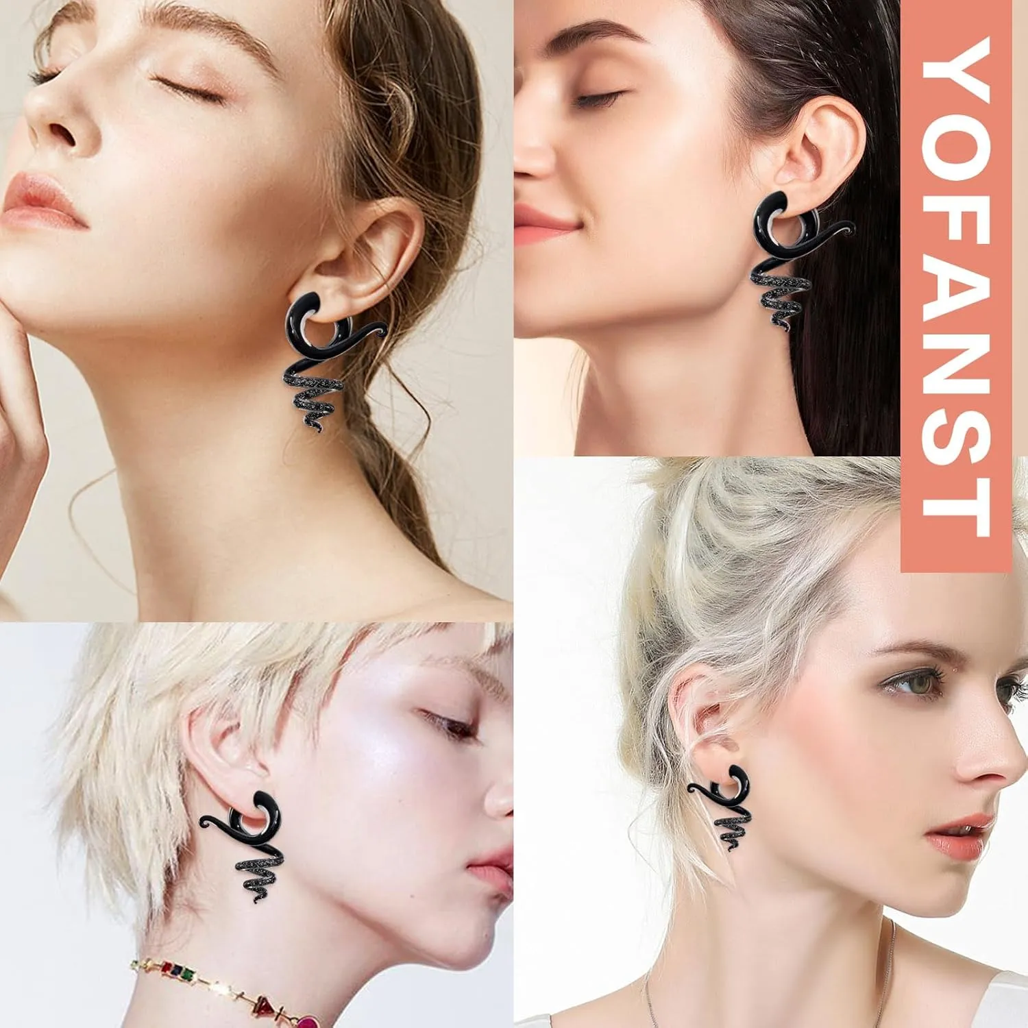 YOFANST 2pcs Glass Tapers Multi-Colors Spiral Plugs Piercing Ear Gauges Flesh Tunnel 4G-1/2 inch 5-12MM